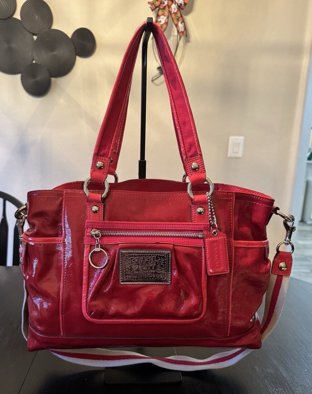 Coach Poppy Red Patent Leather Tote Bag